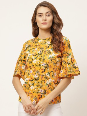 One Femme Party 3/4 Sleeve Floral Print Women Yellow Top
