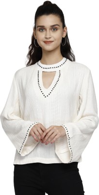 Aditi Wasan Casual Full Sleeve Embellished Women White Top