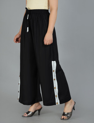 CANGO Flared Women Black, White Trousers