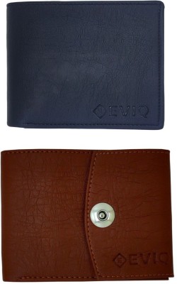 EVIQ Men Casual, Formal Tan, Blue Artificial Leather Wallet(5 Card Slots, Pack of 2)