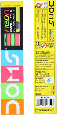 DOMS Neon Rubber Tipped HB/2 Graphite Pencils (Pack of 10 x 10 Set) (Model Number: DM7940P10)