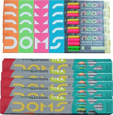 DOMS Pencils Triangular Shaped Pencils(Neon+ Y-1) (Set of 10, Multicolor)