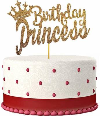 Zyozi Happy Birthday Cake Topper For Princess Birthday Party Decorations Gold Glitter Edible Cake Topper Price History