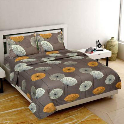 HISHIKA HUB 220 TC Microfiber Double Printed Flat Bedsheet(Pack of 1, GREY YELOW)