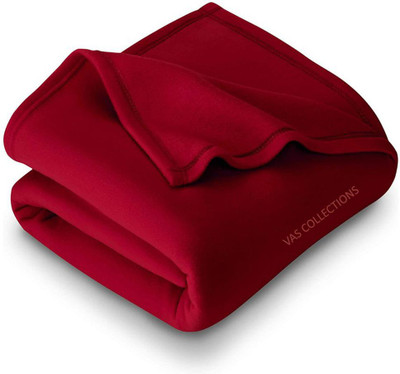 VAS COLLECTIONS Solid Single Fleece Blanket for  Heavy Winter(Polyester, Red)