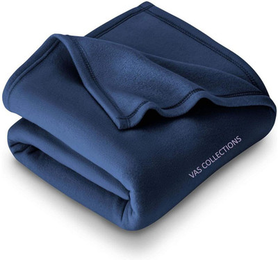 VAS COLLECTIONS Solid Single Fleece Blanket for AC Room(Polyester, Blue)