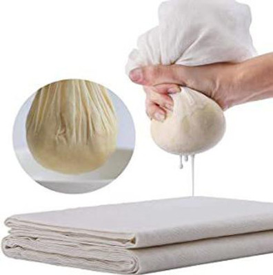 AKADO Kitchen Reusable Muslin Cloth Cotton Cheese Butter paneer Baking Fabric for Straining Soup Cloths 1 Miter (100 cm) Collapsible Strainer(White Pack of 1)