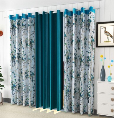 LAfiona 182 cm (6 ft) Polyester Blackout Shower Curtain (Pack Of 3)(Floral, Aqua)