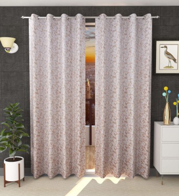 Decoscapes 153 cm (5 ft) Polyester Room Darkening Window Curtain (Pack Of 2)(Self Design, White-Gold)