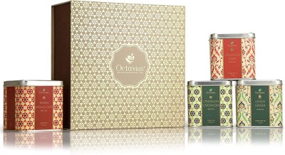 Octavius Heritage of India Tea Collection | Wellness Fusion Teas | Festive Gift Box | 2 Black & 2 Green Leaf Teas - Cinnamon Cardamom & Indian Masala Lemon Ginger & Cinnamon Anise Combo(75 Gm, 75 Gm, 100 Gm, 100 Gm)