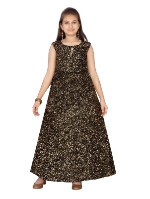 Aarika Indi Girls Maxi/Full Length Party Dress(Gold, Sleeveless)