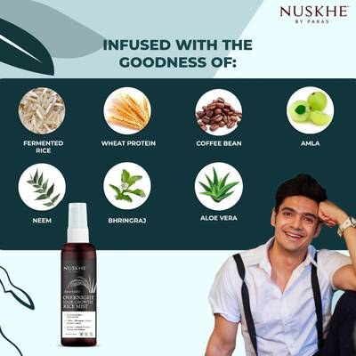 Nuskhe By Paras Ayurvedic Overnight Hair Growth Rice Mist for Men and Women -100 ml | Hair Growth | Hairfall Controll | Wheat Protein | Coffee | Amla | Bhringraj | Aloe Vera | Neem |