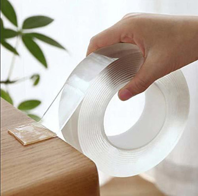 TORIVO Double Sided Nano Reusable and Washable Universal Anti-Slip Sticky Strips Nano Gel Adhesive Silicon Tape Roll Pads | 3 Meter 3 m Double-sided Tape(Clear Pack of 1)