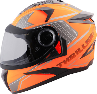 Steelbird SBH-17 Thriller ISI Certified Full Face Graphic Helmet Motorbike Helmet(Glossy Fluo Orange with Clear Visor)