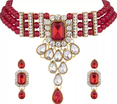 ABHRIK IMITATION Alloy Gold, Red, White Jewellery Set(Pack of 1)