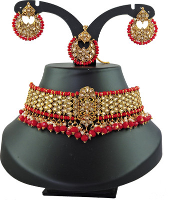 VATSALYA creation Alloy Gold-plated Red Jewellery Set(Pack of 1)