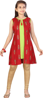 Aarika Girls Printed A-line Kurta(Red)