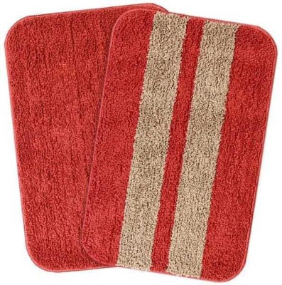NISHOMES Microfiber Bathroom Mat(Red, Medium, Pack of 2)