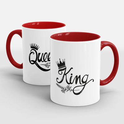 Sublikraft King Queen With Leaf Printed Ceramic Coffee Mug(330 ml, Pack of 2)