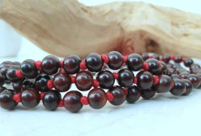 Maharishia Pure Red Sandalwood (Lal Chandan Mala), Original 108 Beads Hand Knotted Meditation, Japa, Tibetian Mala - 8MM, Red Tassel Beads Wood Necklace Wood Chain