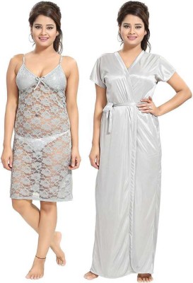 VastavaFashion Women Nighty with Robe(Grey)