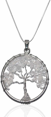 Maitri Export Natural Crystal Stone Clear Quartz Tree of Life Pendant with Metal Chain Silver Quartz Copper Pendant Set