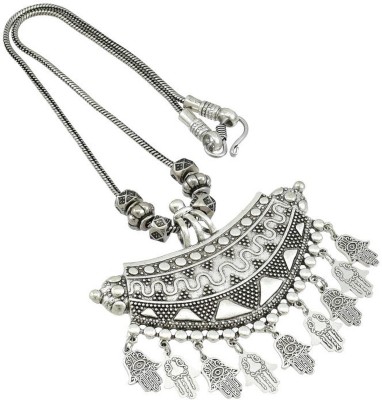 HIGH TRENDZ Oxodised Silver Metal Gypsy Style Statement Chain Pendant Silver Alloy Pendant Set