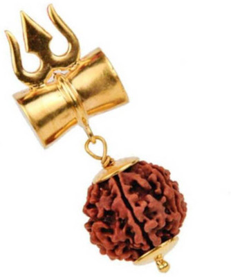 Ratehalf Shiv Shakti Kavach - 5 Mukhi Rudraksha Trishul Damru (Damaru) Locket/Pendant Brass