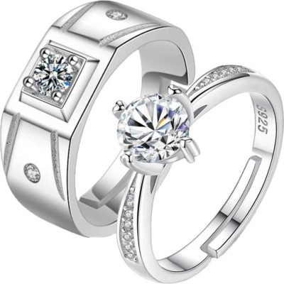 FASHIONERA HUB Alloy Cubic Zirconia Silver, Rhodium Plated Ring Set