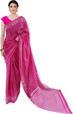 NIKHILAM Printed Ikkat Pure Cotton Saree(Pink)