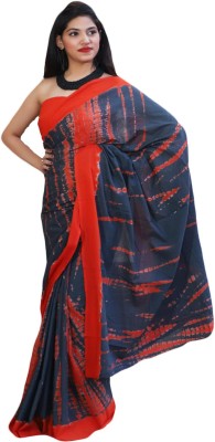 NIKHILAM Printed, Self Design, Dyed Ikkat Pure Cotton Saree(Orange)