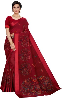 Aadvika Floral Print Bollywood Cotton Linen Saree(Red)