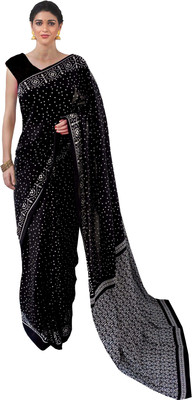 NIKHILAM Printed Ikkat Pure Cotton Saree(Black)