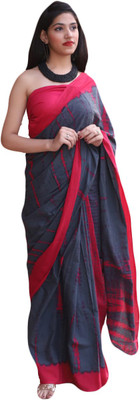 NIKHILAM Printed Handloom Pure Cotton Saree(Grey)