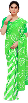 Vishnu Creations Printed Bandhani Georgette Saree(Green)