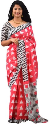 NIKHILAM Checkered Bollywood Pure Cotton Saree(Red)