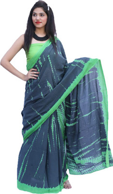 NIKHILAM Printed, Self Design, Dyed Ikkat Pure Cotton Saree(Green, Blue)