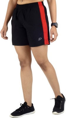 Decisive Self Design, Color Block, Striped Women Black, Red Sports Shorts