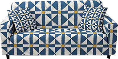 HOUSE OF QUIRK Polyester Checkered 3 Seater Sofa Cover(Blue Pack of 1)