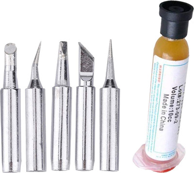 Ekavir 5 Pcs Bit For Temperature Controller Soldering iron 936/937/908/906 and 900 Series, Round, Flat, Pointed with 1 Paste Tube 0 W Temperature Controlled(Round, Conical, Flat, Pointed Tip)