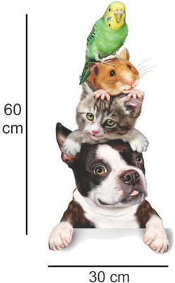 Jump up 60 cm Animals in the funny style Self Adhesive Sticker(Pack of 1)