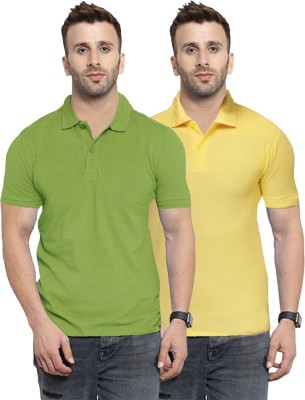 Worldwear Solid Men Polo Neck Yellow, Light Green T-Shirt
