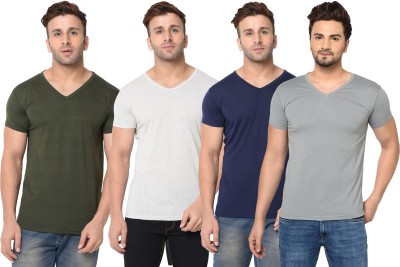 Tivy Solid Men V Neck Dark Blue, Dark Green, Grey T-Shirt