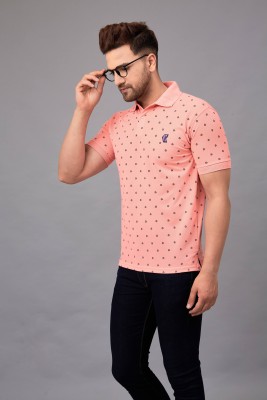 We Perfect Printed Men Polo Neck Pink T-Shirt