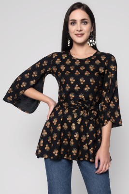 God Bless Casual 3/4 Sleeve Solid Women Black Top