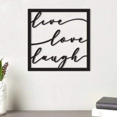 NOGAIYA Live Love Laugh MDF Plaque Painted Cutout Ready to Hang Home Décor Wall Art (Black)(10 inch X 10 inch, Black)