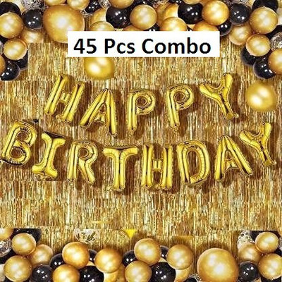 Jeonza Solid GoldFoil&Curtains_baloon _Set_of45 Balloon(Gold, Pack of 45)