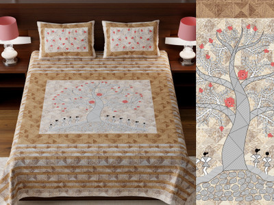 KB FAB 260 TC Cotton Double Jaipuri Prints Flat Bedsheet(Pack of 1, Brown)