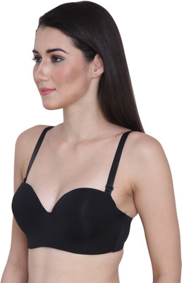 Glamoras Padded Strapless Seamless Multi-Way Push Up Bra Women Push-up Lightly Padded Bra(Black)
