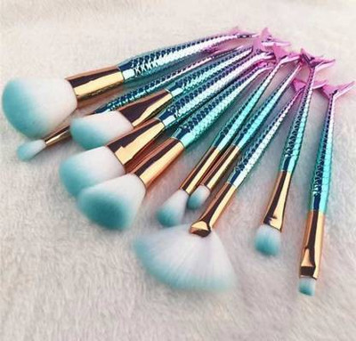 GLOW MORE Pro Makeup Brushes Set Foundation Blending Powder Eyeshadow Concealer Fish Tail Brush Cosmetics Rainbow Make Up Tools Kits(Pack of 10)
